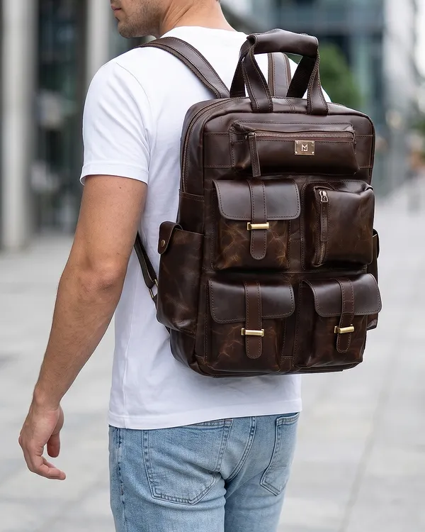 Brown_Leather_Multi-Pocket_Backpack