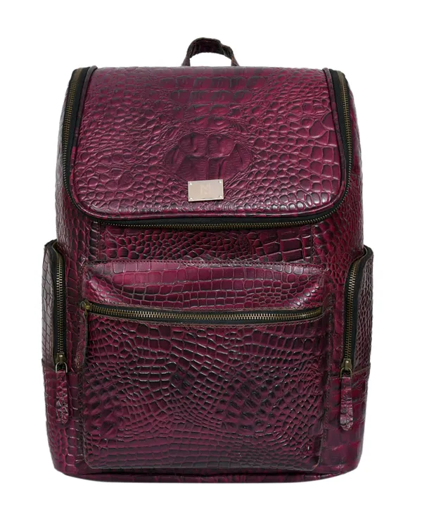 Burgundy_Textured_Leather_Backpack_For_Men
