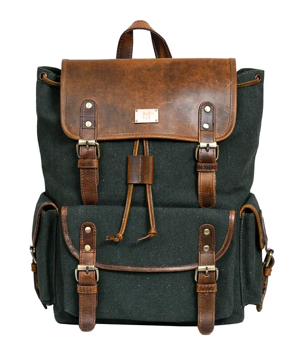 Green_Canvas_Leather_Backpack_For_Men
