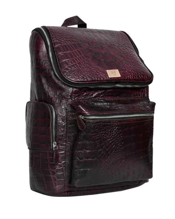 Burgundy_Crocodile_Texture_Backpack_For_Men
