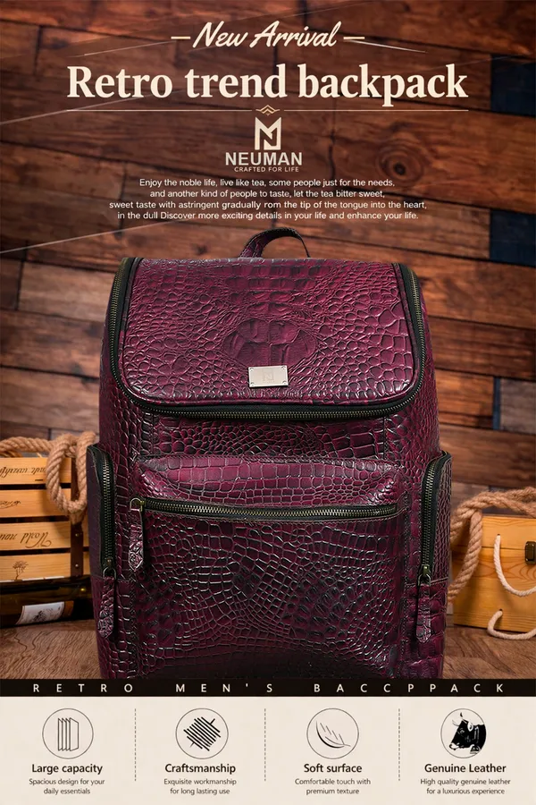 Burgundy_Textured_Leather_Backpack_For_Men