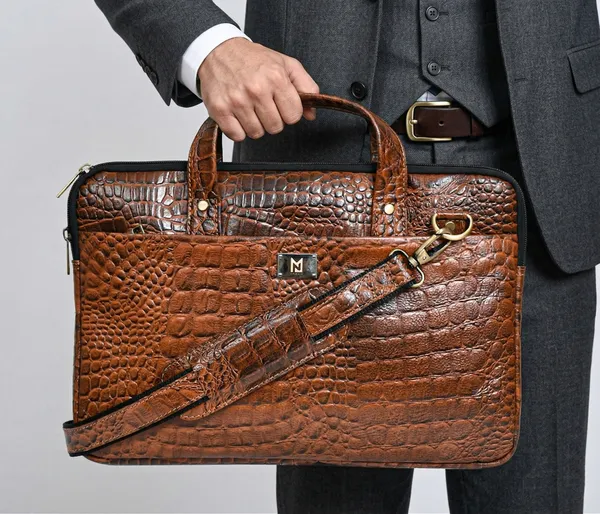 Brown_Crocodile_Textured_Briefcase_For_Men