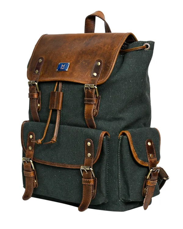 Green_Canvas_Leather_Backpack_For_Men