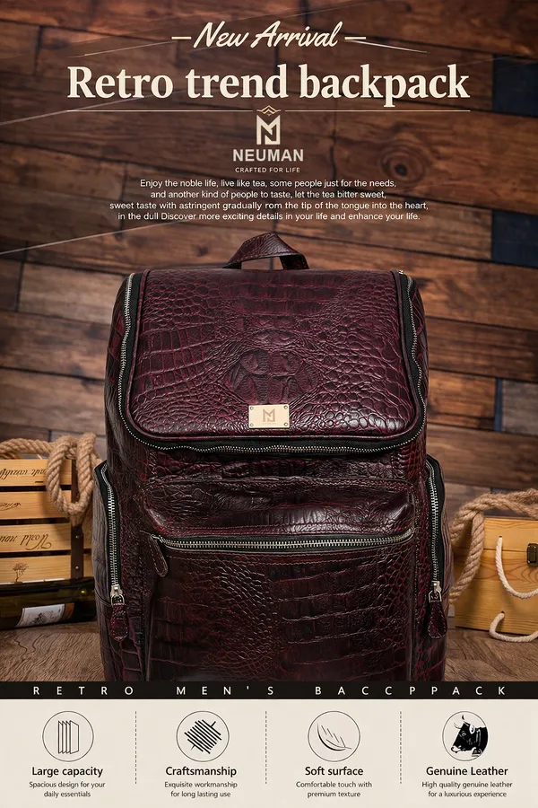Burgundy_Crocodile_Texture_Backpack_For_Men