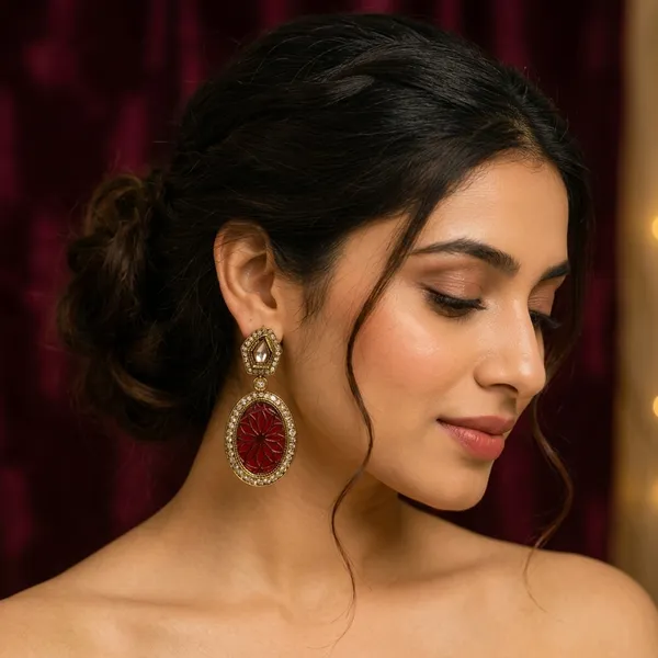 Red_Gold_Tone_Oval_Drop_Earrings_For_Women