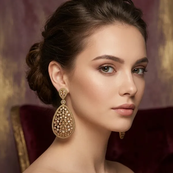 Gold_Tone_Filigree_Teardrop_Clip_On_Earrings_For_Women