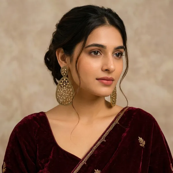 Antique_Gold_Toned_Teardrop_Earrings_For_Women