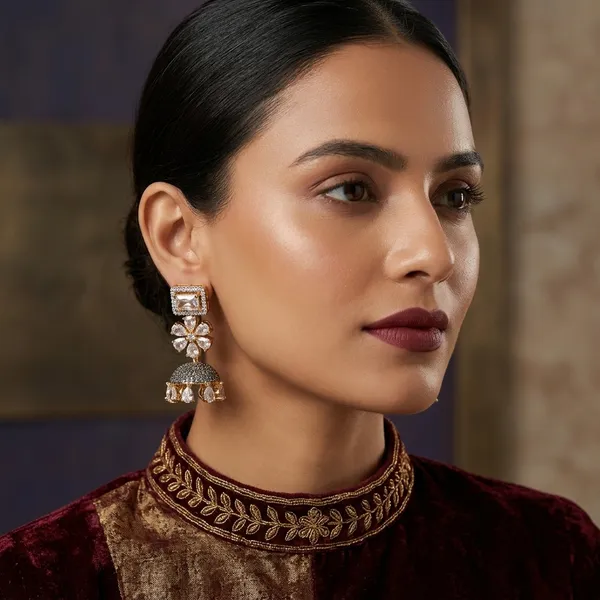 Gold_Tone_Metal_Floral_Jhumka_Earrings_For_Women