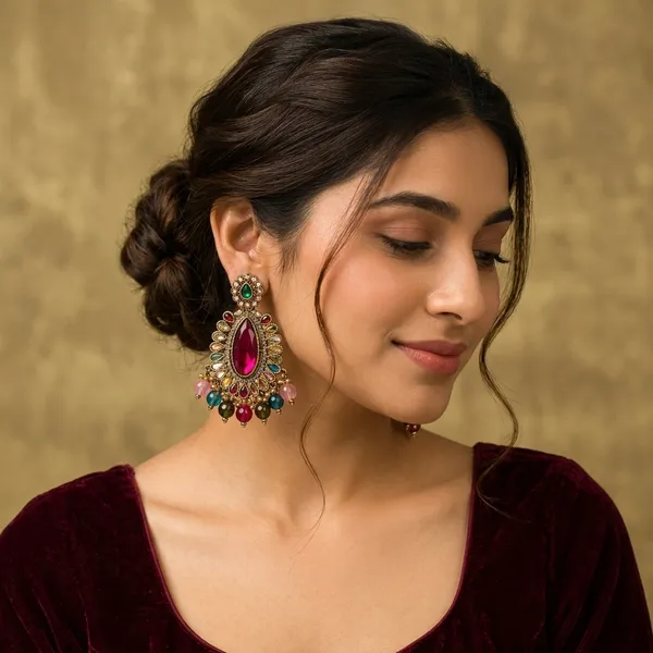 Gold_Tone_Multicolour_Drop_Earrings_For_Women