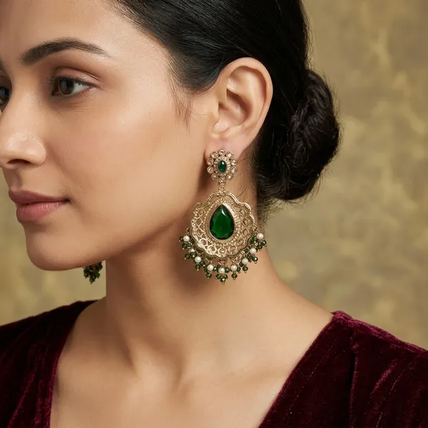Green_Traditional_Drop_Earrings_For_Women