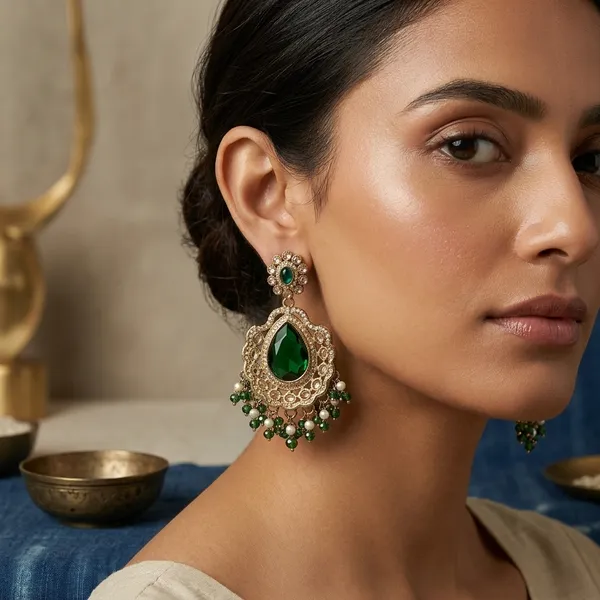 Green_Traditional_Drop_Earrings_For_Women