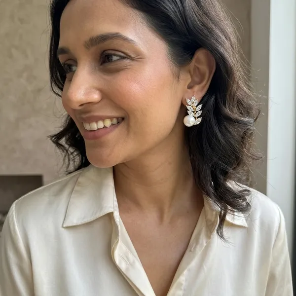 Gold_Tone_Leaf_Pearl_Drop_Earrings_For_Women