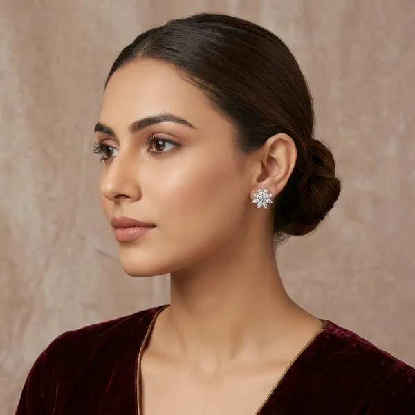 Silver_Floral_Rhinestone_Stud_Earrings_For_Women