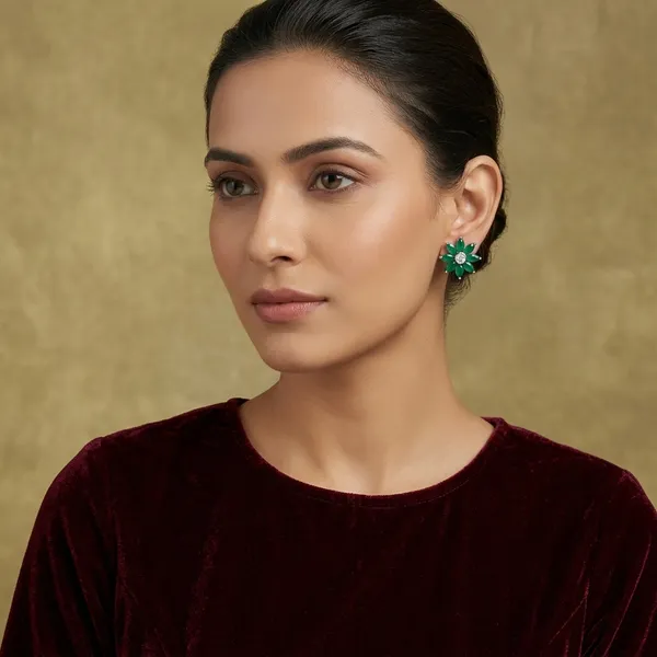 Green_Blue_Floral_Stud_Earrings_For_Women