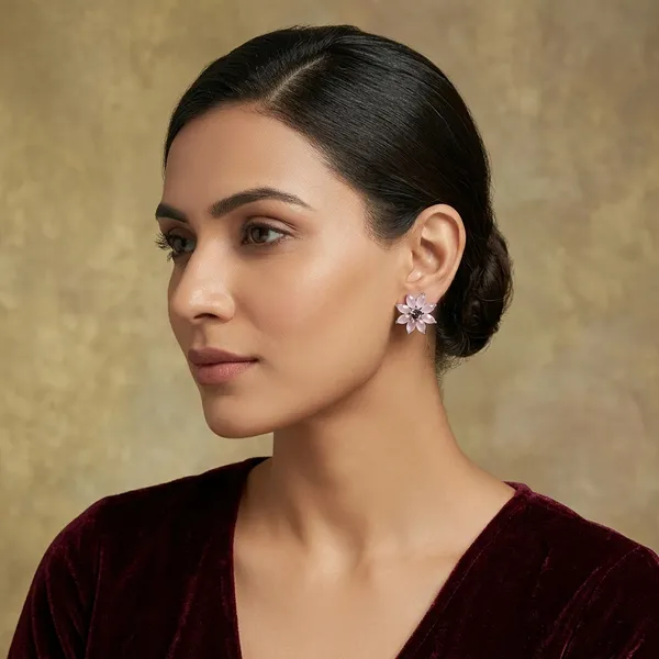 Pink_Brass_Floral_Stud_Earrings_For_Women