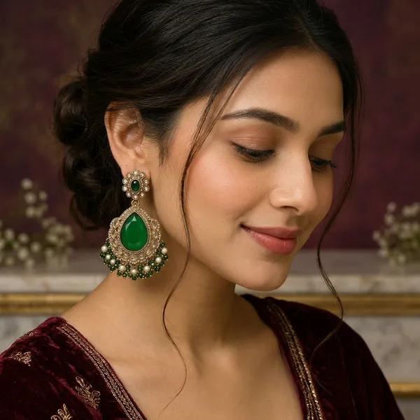 Green_Traditional_Drop_Earrings_For_Women