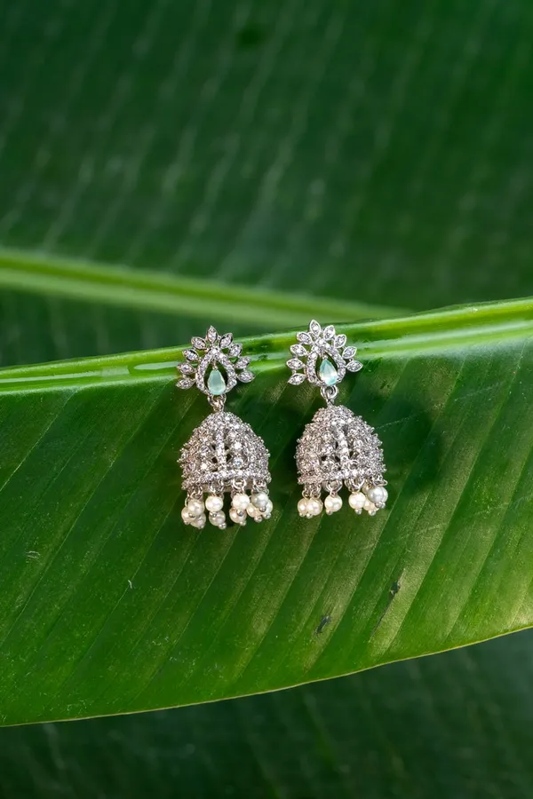 Mint_Green_Silver-Plated_AD_Jhumka_For_Women