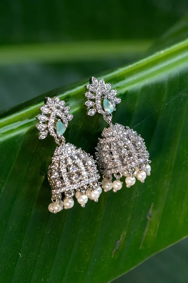 Mint_Green_Silver-Plated_AD_Jhumka_For_Women