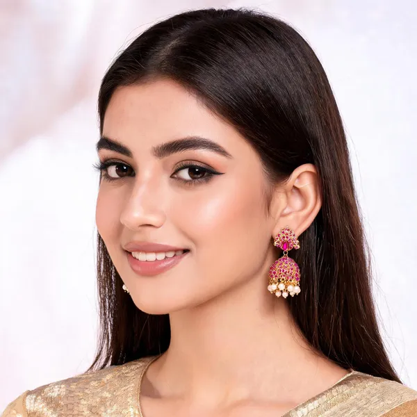 Ruby_Pink_AD_Jhumka_Earrings_For_Women