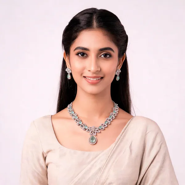 Mint_Green_And_Silver_American_Diamond_Necklace_Sets_For_Women