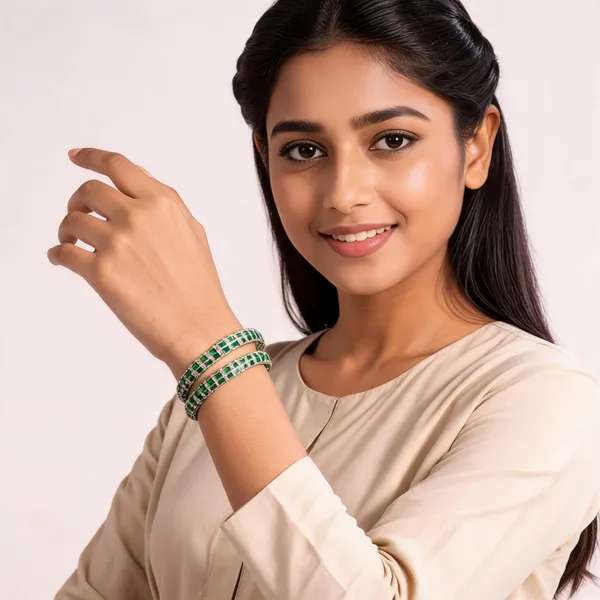 Green_And_White_Silver-Plated_Brass_Bangle_For_Women
