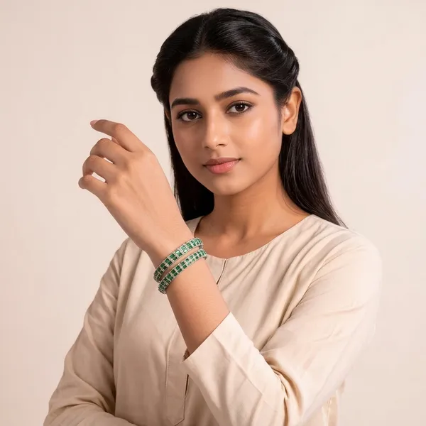 Green_And_White_Silver-Plated_Brass_Bangle_For_Women