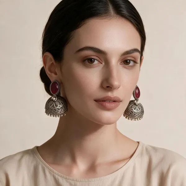 Maroon_Stone_Black_Brass_Jhumka_Earrings_For_Women