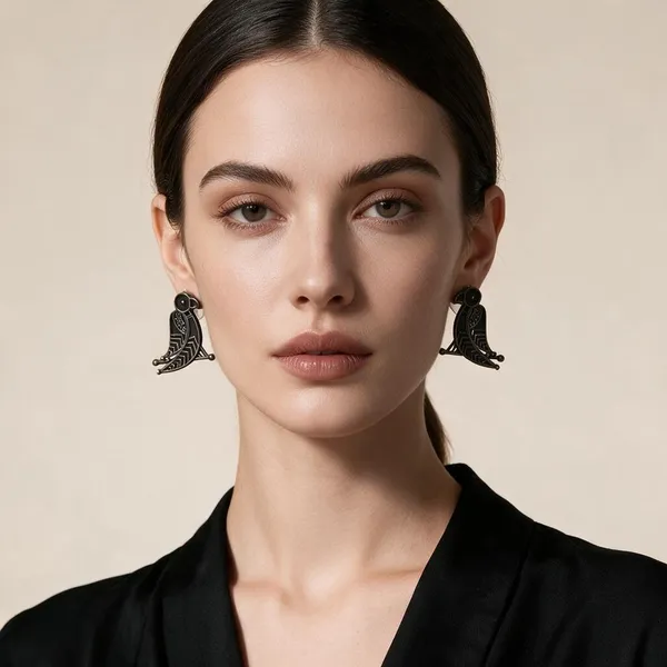 Black_Polish_Brass_Statement_Earrings_For_Women_-_Pack_of_2