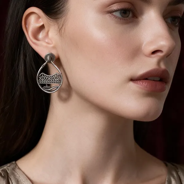 Black_Polish_Brass_Statement_Earrings_For_Women_-_Pack_of_2