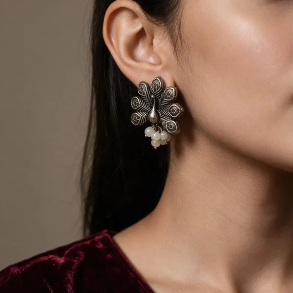 Black_Polish_Brass_Peacock_Motif_Drop_Earrings_For_Women_-_Pack_of_2