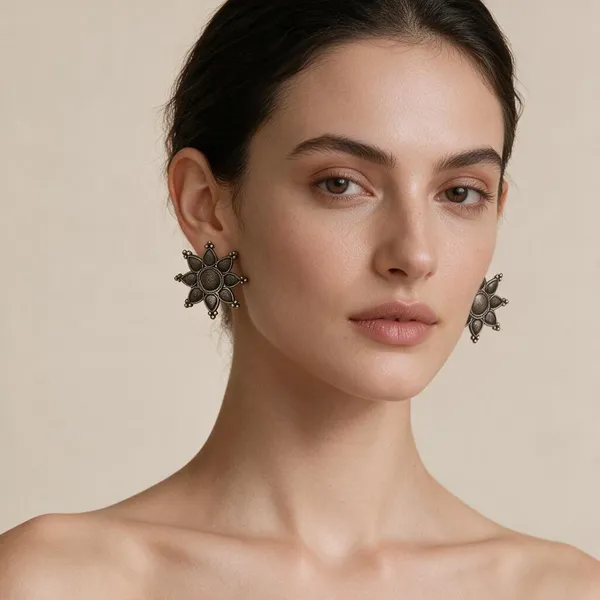 Black_Polish_Brass_Oxidized_Floral_Earrings_For_Women_-_Pack_of_2