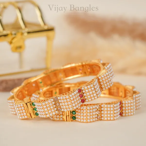 Gold_And_White_Copper_Pearl_Meenakari_Crystal_Stone_Bangles_For_Women_Set_Of_2