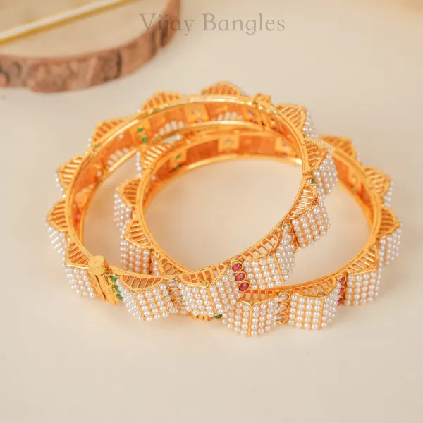 Gold_And_White_Copper_Pearl_Meenakari_Crystal_Stone_Bangles_For_Women_Set_Of_2