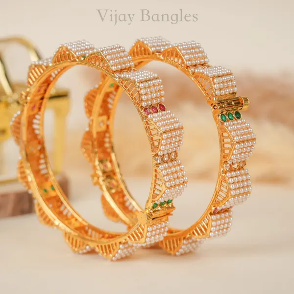 Gold_And_White_Copper_Pearl_Meenakari_Crystal_Stone_Bangles_For_Women_Set_Of_2