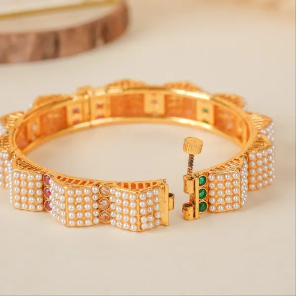 Gold_And_White_Copper_Pearl_Meenakari_Crystal_Stone_Bangles_For_Women_Set_Of_2