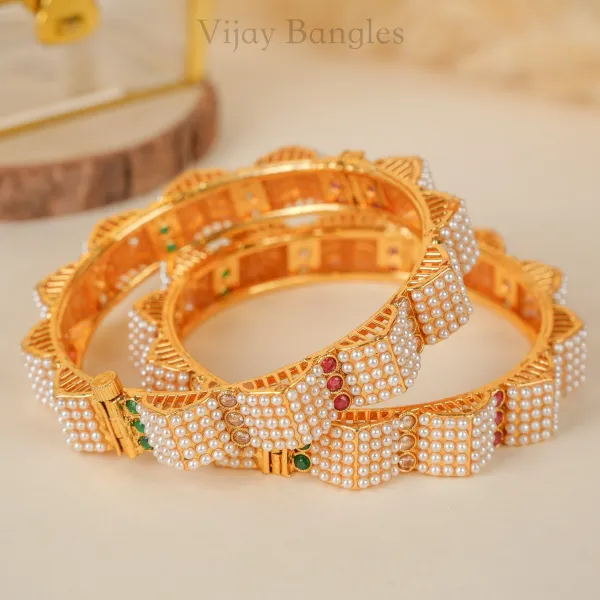 Gold_And_White_Copper_Pearl_Meenakari_Crystal_Stone_Bangles_For_Women_Set_Of_2