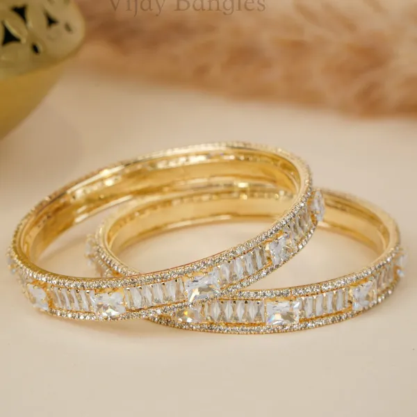 Gold_And_White_Brass_Alloy_Baguette_American_Diamond_Bangles_For_Women_Set_Of_2