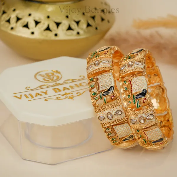 Gold_Brass_Alloy_Elephant_Kundan_Meenakari_Bangles_For_Women_Set_Of_2