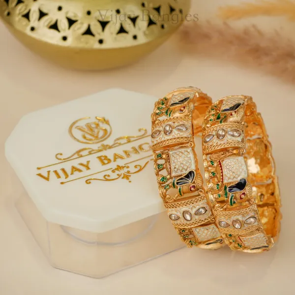 Gold_Brass_Alloy_Elephant_Kundan_Meenakari_Bangles_For_Women_Set_Of_2