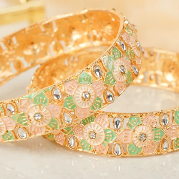 Gold_Brass_Alloy_Pastel_Floral_Kundan_Meenakari_Bangles_For_Women_Set_Of_2