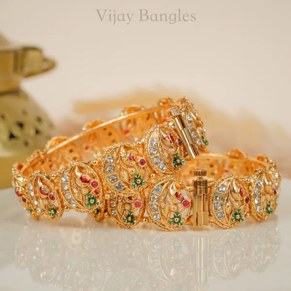 Gold_Copper_Peacock_Kalash_Enamel_Stone_Bangles_For_Women_Set_Of_2