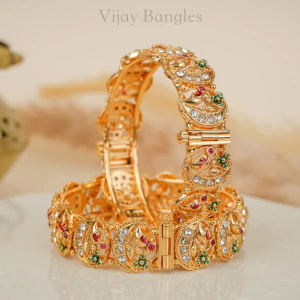 Gold_Copper_Peacock_Kalash_Enamel_Stone_Bangles_For_Women_Set_Of_2