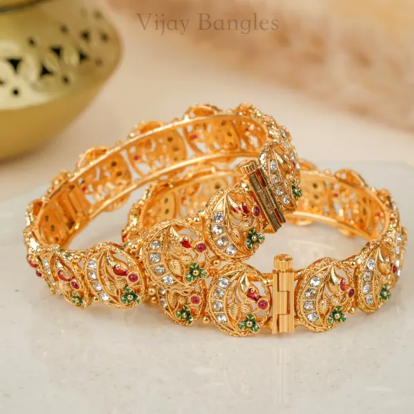 Gold_Copper_Peacock_Kalash_Enamel_Stone_Bangles_For_Women_Set_Of_2