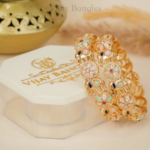 Gold_Brass_Alloy_Elephant_Meenakari_Stone_Bangles_For_Women_Set_Of_2