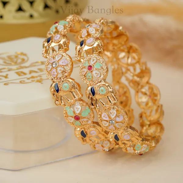 Gold_Brass_Alloy_Elephant_Meenakari_Stone_Bangles_For_Women_Set_Of_2