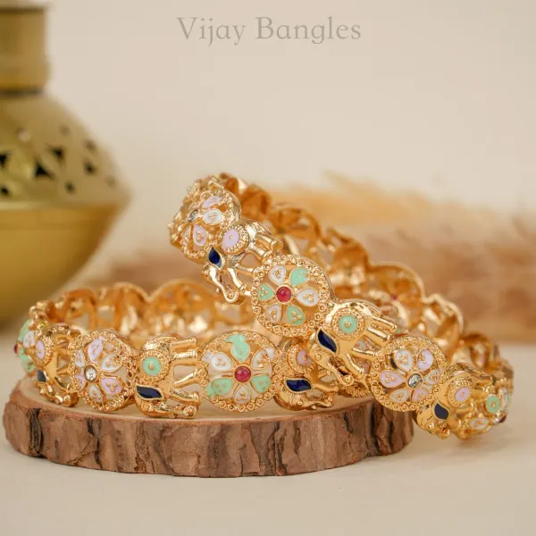 Gold_Brass_Alloy_Elephant_Meenakari_Stone_Bangles_For_Women_Set_Of_2