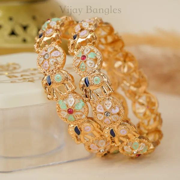 Gold_Brass_Alloy_Elephant_Meenakari_Stone_Bangles_For_Women_Set_Of_2