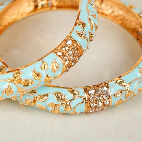 Gold_And_Blue_Copper_Enamel_Gold_Vine_Crystal_Accent_Bangles_For_Women_Set_Of_2