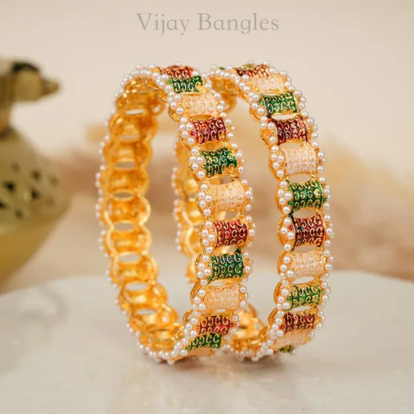 Gold_Brass_Alloy_Meenakari_Pearl_Border_Festive_Bangles_For_Women_Set_Of_2