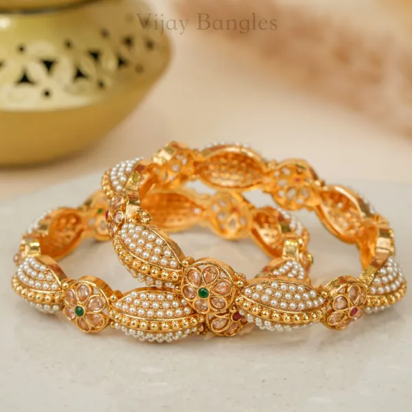 Gold_Copper_Pearl_Leaf_Floral_Stone_Bangles_For_Women_Set_Of_2